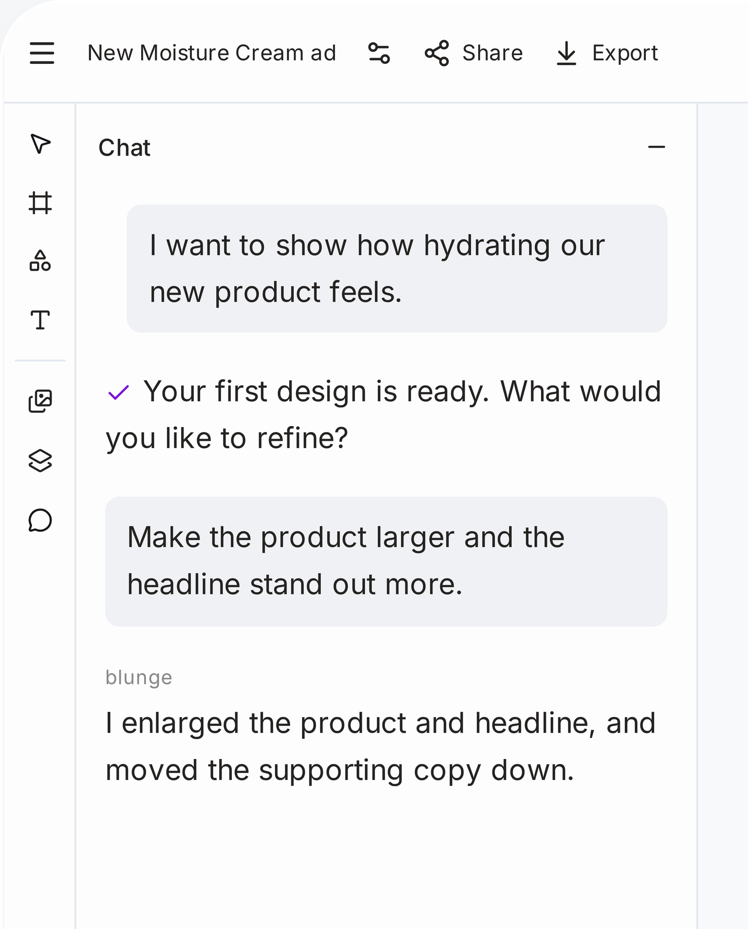 The refined Moisture Cream ad with a larger product and headline after a chat request